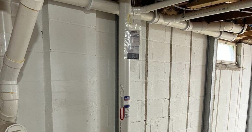 radon pipe system in the basement